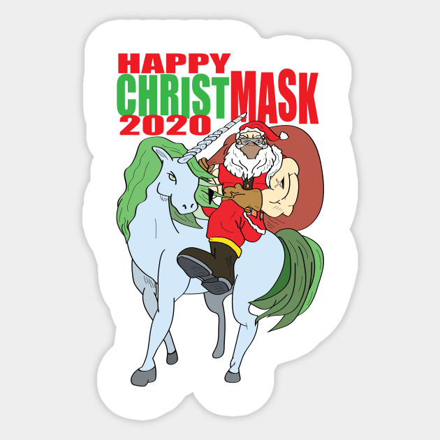 Muscle Santa Blue Riding Unicorn Sticker by YasudaArt